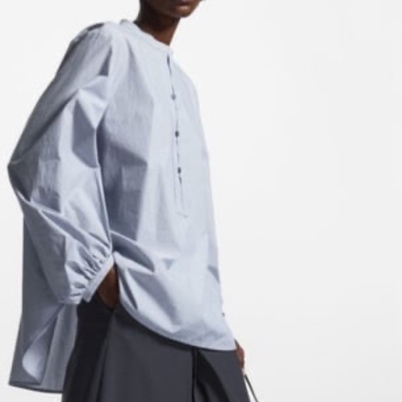 COS Blue Striped Balloon Sleeve Blouse - Picture 2 of 9